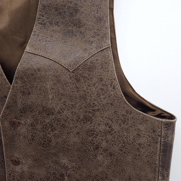 Scully Genuine Leather Button Up Vest Western Brown Distressed Crackled Size 42 - Picture 4 of 9